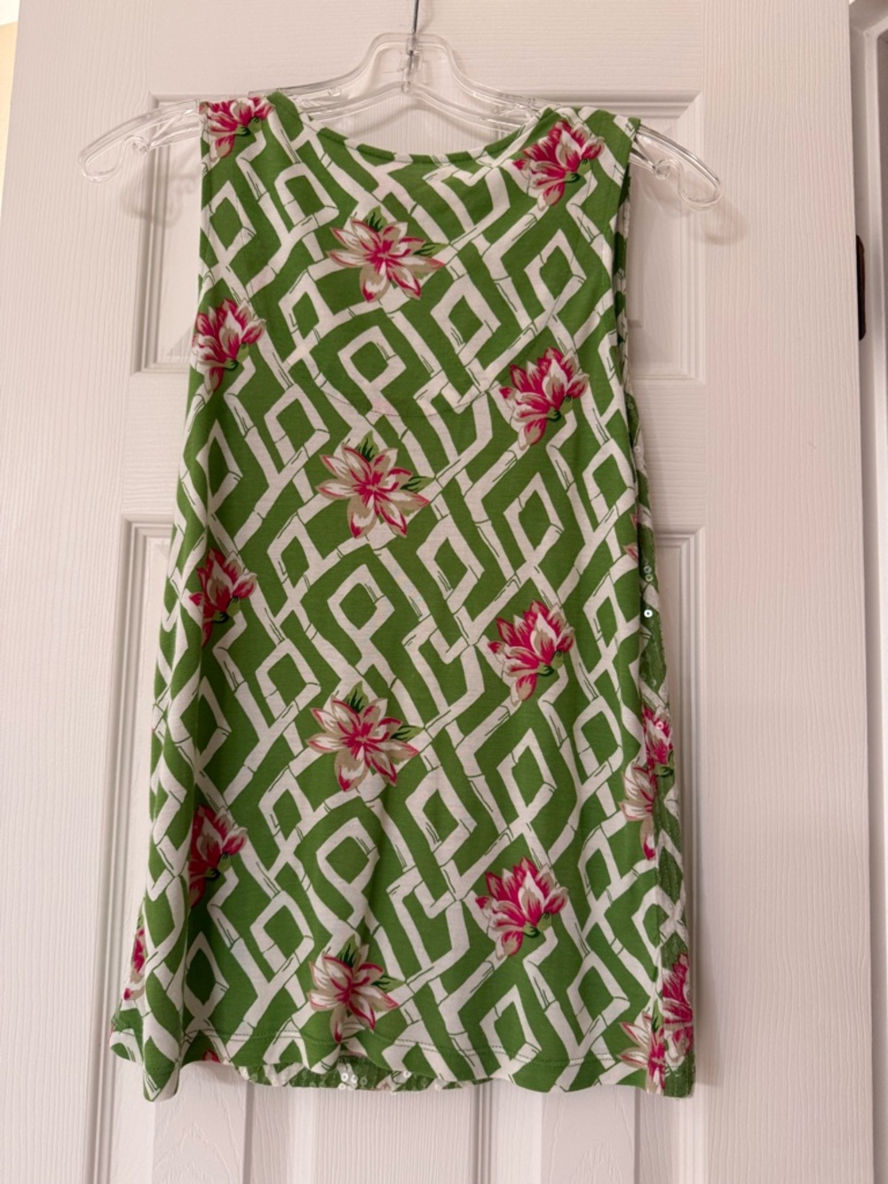Charter Club Green and White Geometric Floral Sequin Tank - Picture 2 of 2